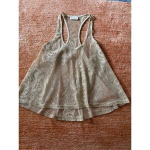 Free with purchase ♥️ Crystal K Fishnet/Mesh Tank Top Gold Metallic Top Sz M